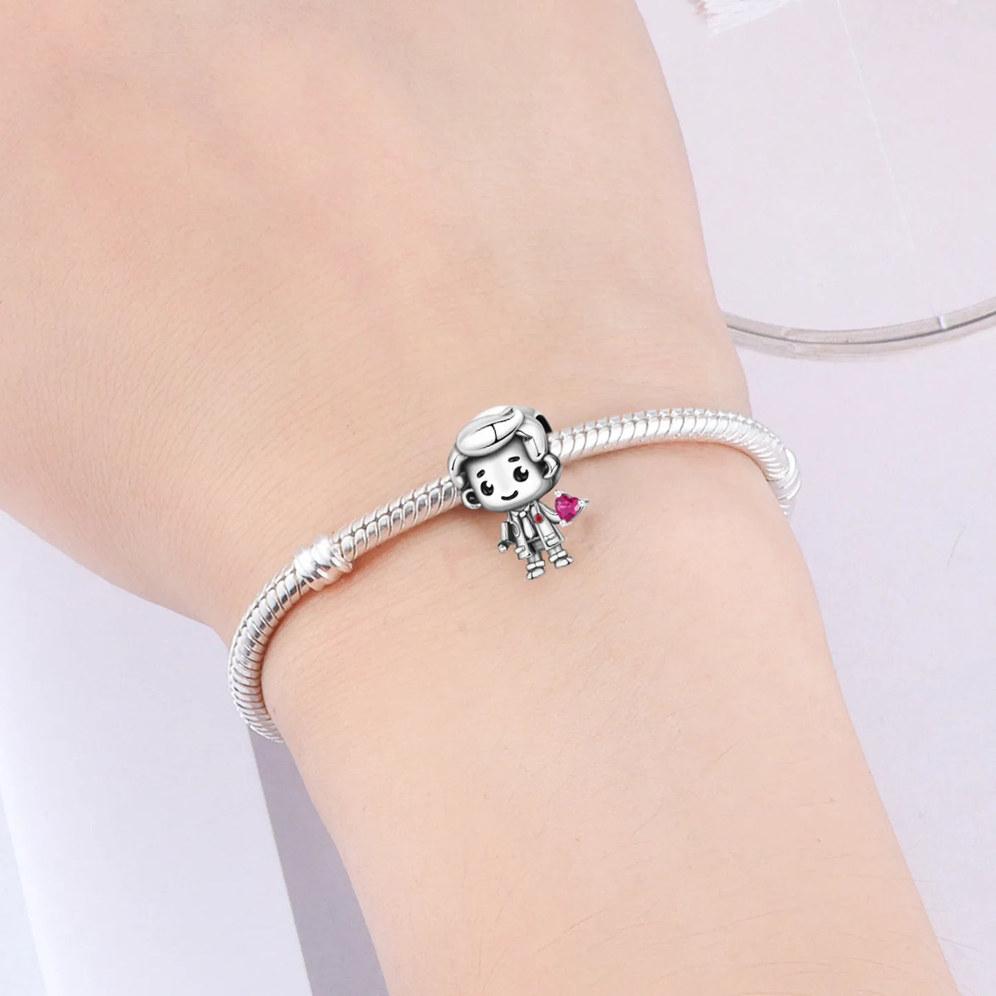 Orstarry 925 Argento Sterling Coppia Dottori Personaggi dei Cartoni Animati Perline Ciondoli Originali Braccialetti Charm Gioielli Feste Fai da Te Regali