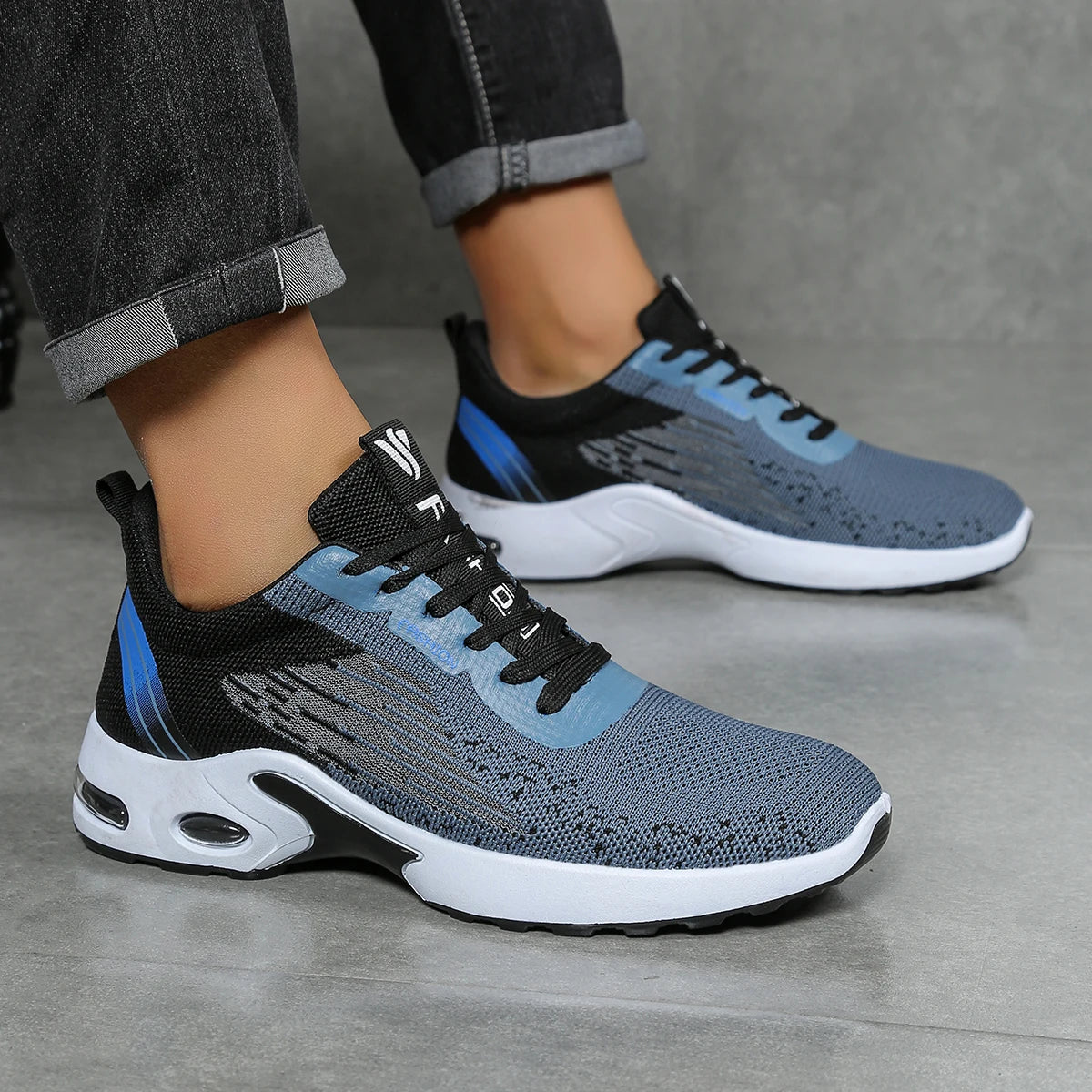 Scarpe da corsa da uomo traspiranti con lacci, scarpe casual in mesh intrecciato fei, scarpe da uomo comode con ammortizzazione ad aria, spedizione gratuita