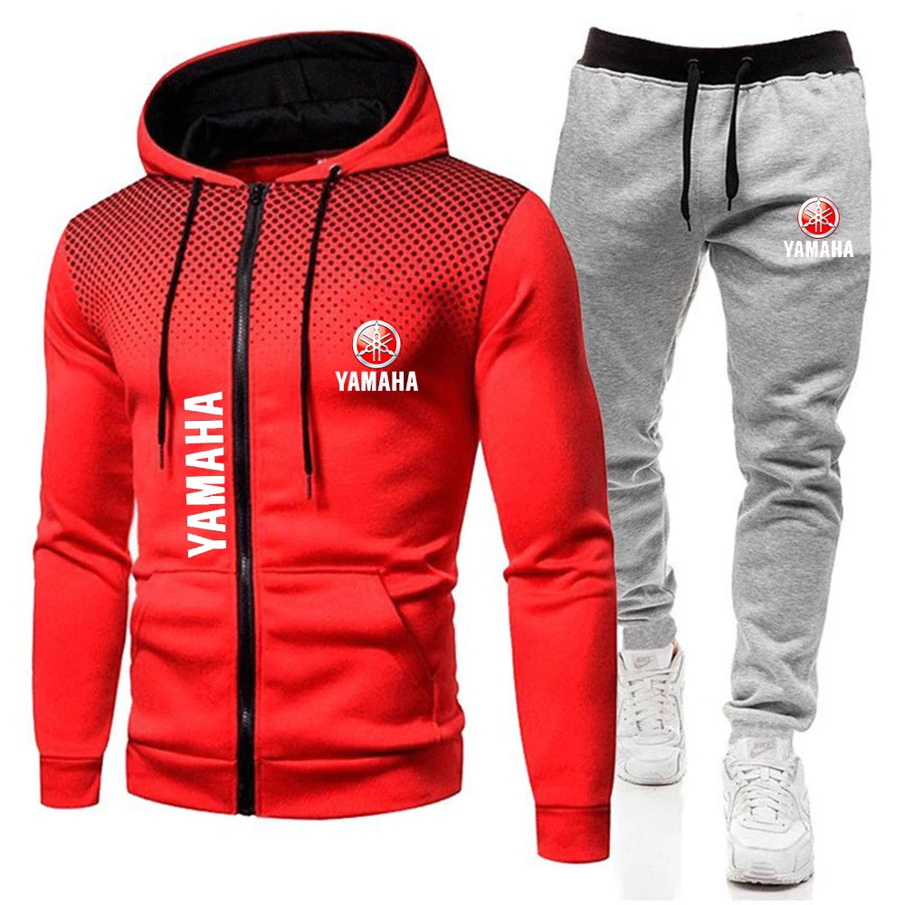 The popular Yamaha logo two-piece men's sportswear for 2025, running clothes, sportswear, hooded sweatshirt, zipper sweatshirt,