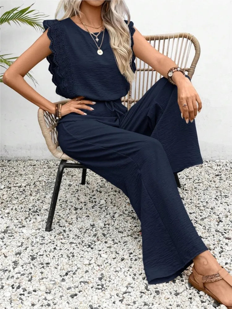 Spring Casual Fashion Solid Color Ladies Pants Two Piece Sets 2025 Summer Round Neck Short Sleeve Pants Versatile Sets For Women