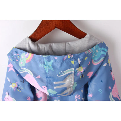 Giacca primaverile per bambine, cappotti con cappuccio, motivo unicorno arcobaleno, abbigliamento per bambine, capospalla, giacca a vento per bambini, giacche autunnali per bambine.