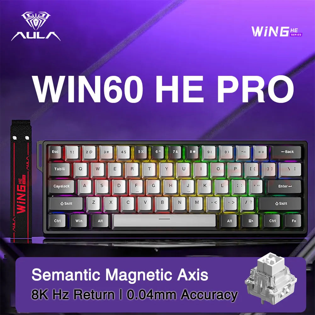 Tastiera da gioco personalizzata AULA WIN60 WIN68 HE Esports con switch magnetici, trigger rapido, 8K di ritorno, RGB, hot-swap, 60% e 68%.