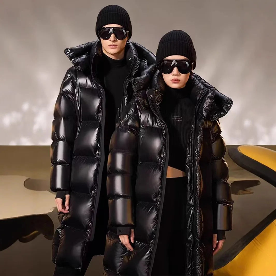 New Style Winter Down Coat For Men Women Casual Loose Fit Black Couple's Jacket Thickened X-Long Sleeve Hooded Parka