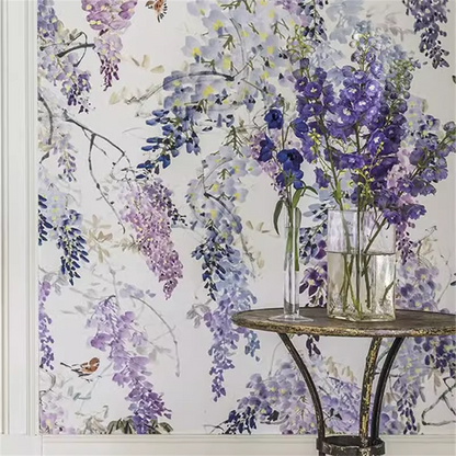 custom Wisteria wallpaper home decor TV background purple pattern bedroom wallpaper entire sheet flower waterproof wall sticker