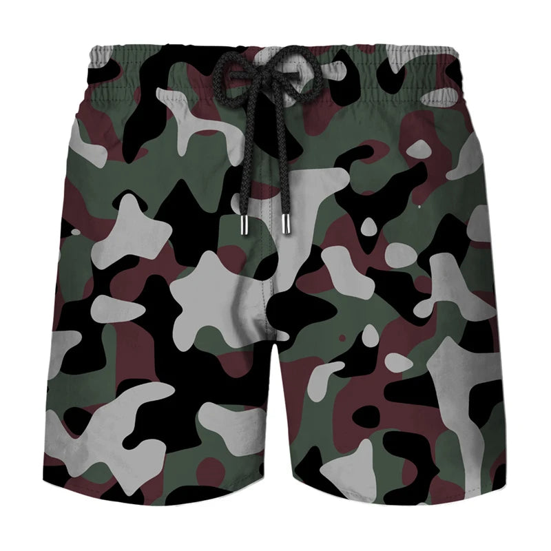 Pantaloncini sportivi da uomo con stampa 3D mimetica per cosplay, ideali per attività all'aperto, corsa, spiaggia, traspiranti, con elastico in vita.