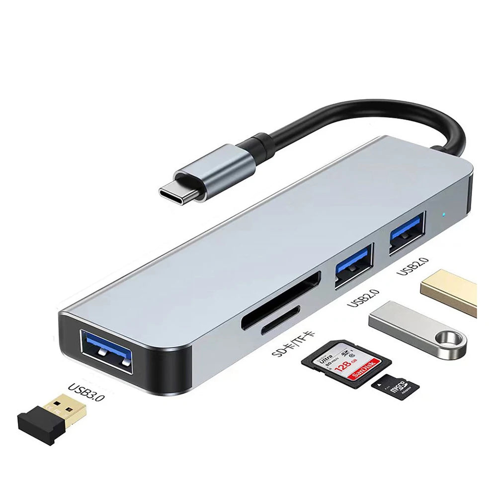 Hub USB Type C USB 3.0 USB 2.0 Lettore di schede TF/SD Splitter multiporta 5 in 1 OTG per Lenovo HUAWEI Xiaomi in lega di alluminio