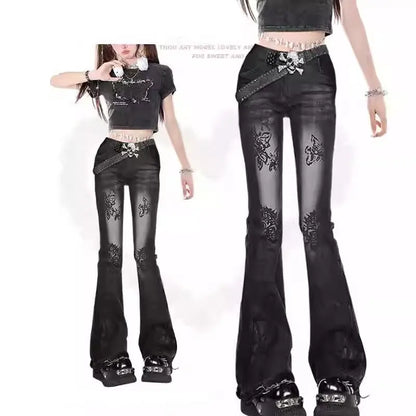 Jeans a zampa per donna, Jorts Jeans Pantaloni Donna, Stile Shoujo Girl, Abbigliamento Primaverile Donna, Coquette Jean, Abbigliamento Baggy Y2k, Denim