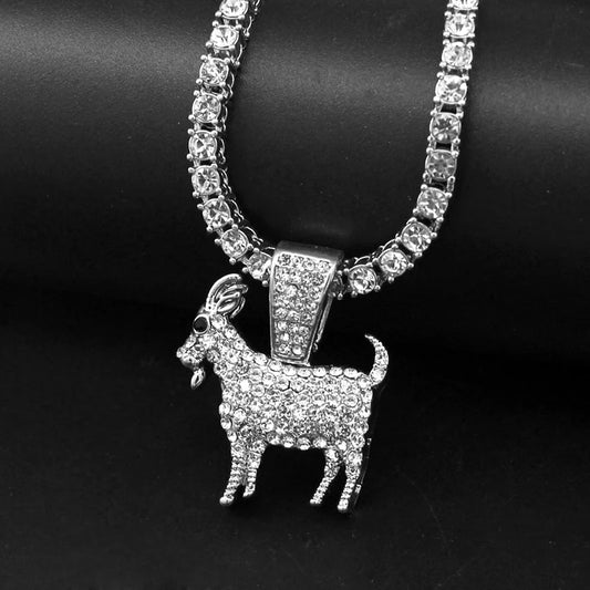 Collana con ciondolo a forma di capra placcata oro e argento, stile hip hop, con catena da tennis, ideale come regalo per uomo e donna, gioiello motivazionale.