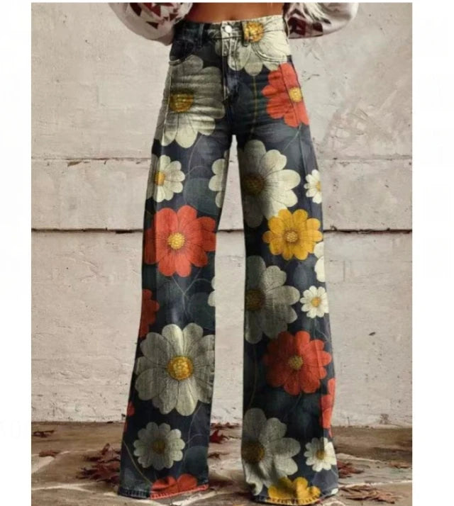 Cross-border Sale of Large-sized Women Casual Pants for European American Trade Thin Style Imitating copy Jeans Wide-leg Fashion