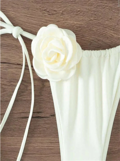 Set bikini sexy da donna, costume da bagno 2024, nero e bianco, stampa floreale 3D, micro bikini, costume da bagno brasiliano con ritagli, perizoma.