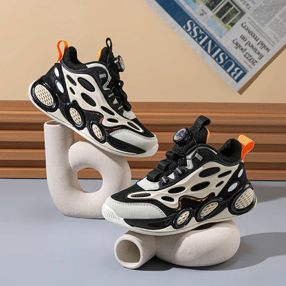Scarpe da bambino 2024 Nuove scarpe sportive casual per bambini primavera e autunno con chiusura a bottone rotante e rete traspirante