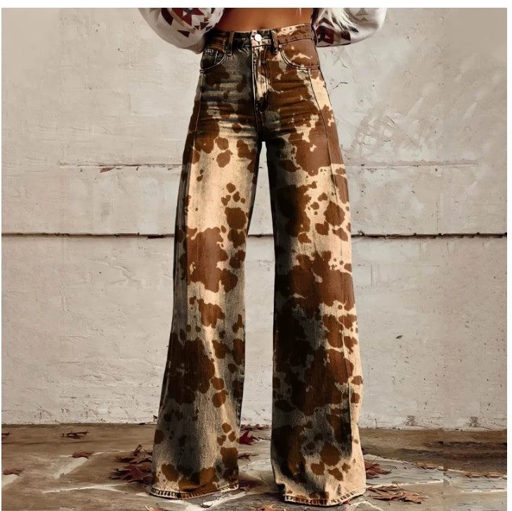Cross-border Sale of Large-sized Women Casual Pants for European American Trade Thin Style Imitating copy Jeans Wide-leg Fashion