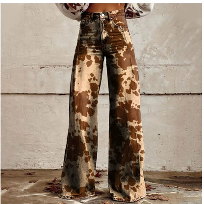 Cross-border Sale of Large-sized Women Casual Pants for European American Trade Thin Style Imitating copy Jeans Wide-leg Fashion