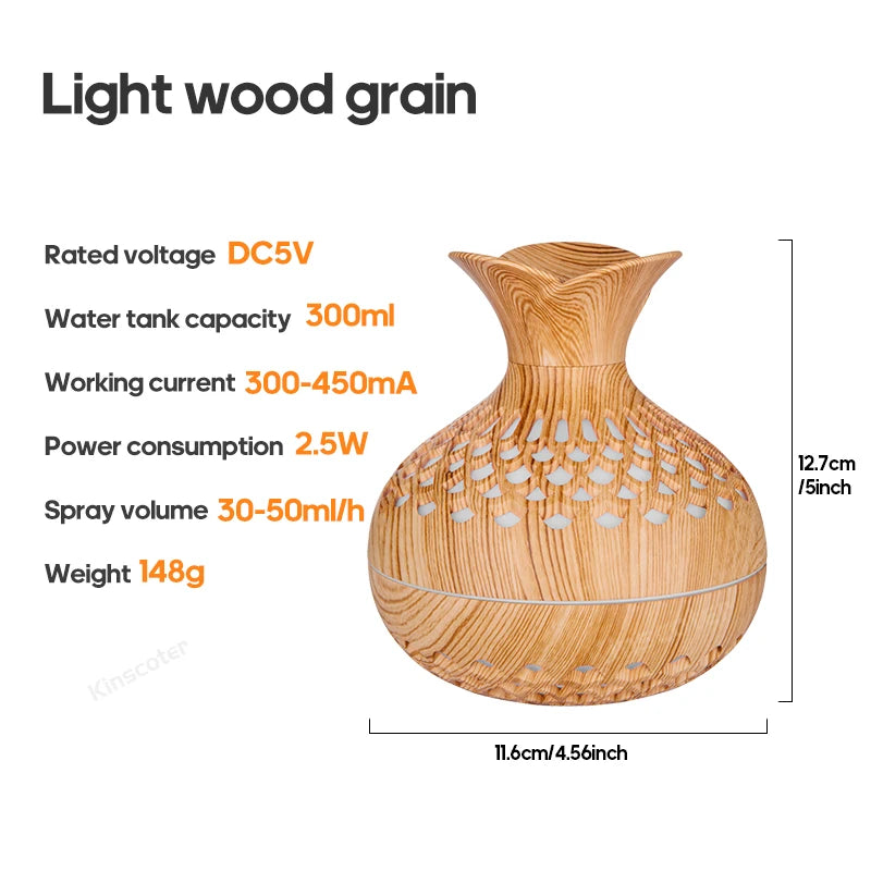 Umidificatore a grana di legno da 300 ml, diffusore di aromi USB, atomizzatore USB, strumento idratante per uso domestico, umidificatore da tavolo