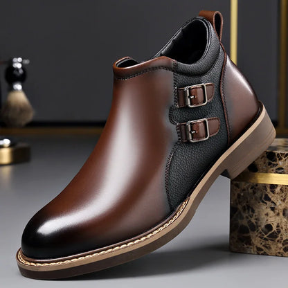 Nuovi stivaletti da uomo in pelle di vacchetta, modello autunno/inverno, alla moda, casual, con fibbia, eleganti, stivali Chelsea britannici da uomo.