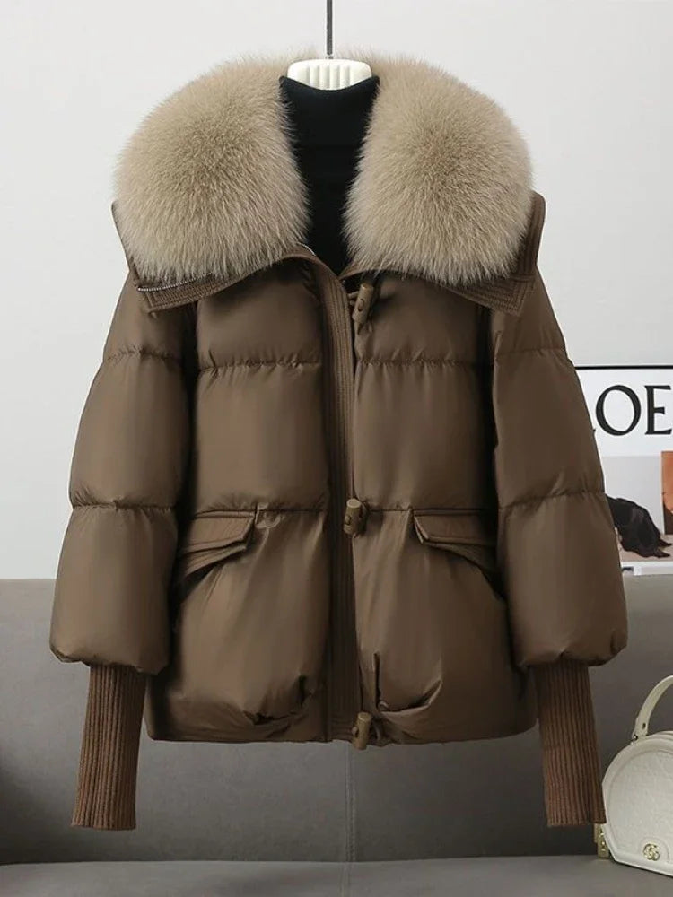 2025 Women Parkas Down Cotton Short Padded Jacket Fur Collar Autumn Winter Thick Coats Female Black Casual Outerwear Clothes