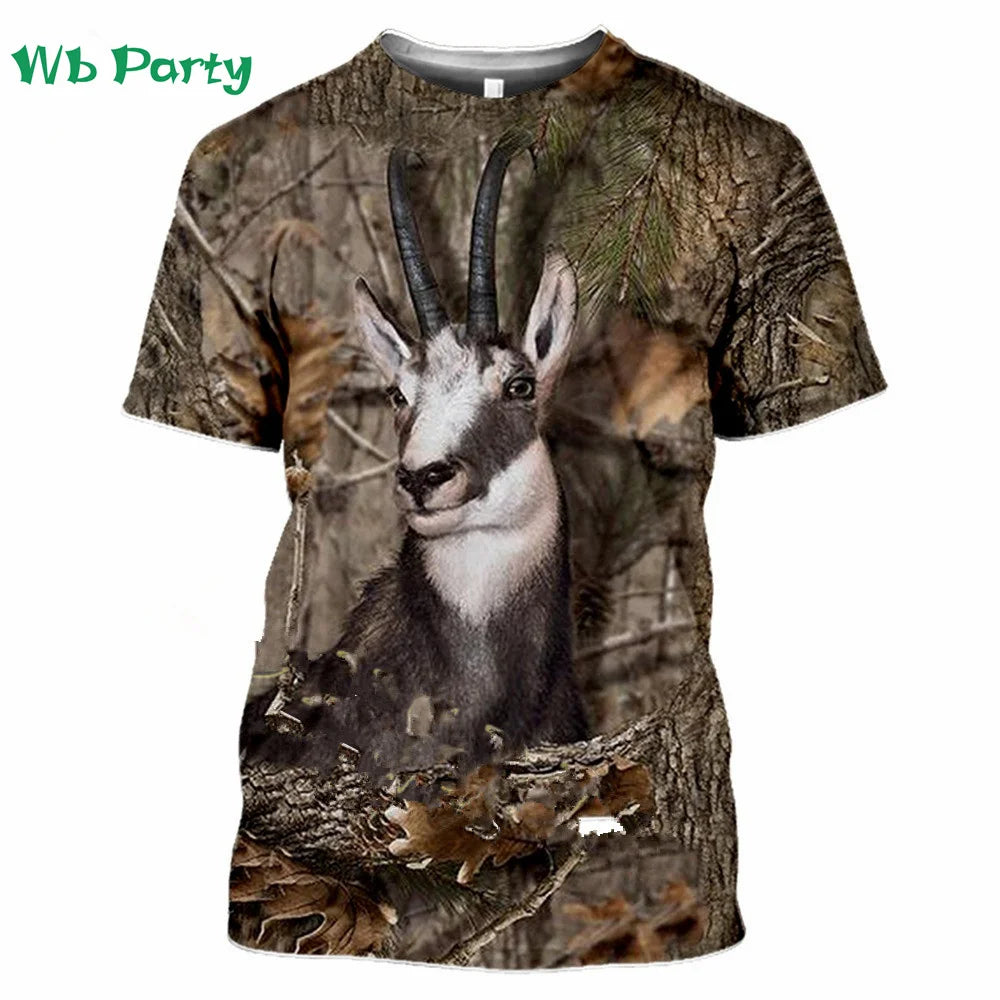 Magliette con grafica di cervi e foresta, stampa 3D, abbigliamento da uomo, girocollo estivo, pullover, magliette alla moda per uomo, top