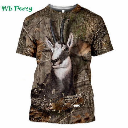 Magliette con grafica di cervi e foresta, stampa 3D, abbigliamento da uomo, girocollo estivo, pullover, magliette alla moda per uomo, top