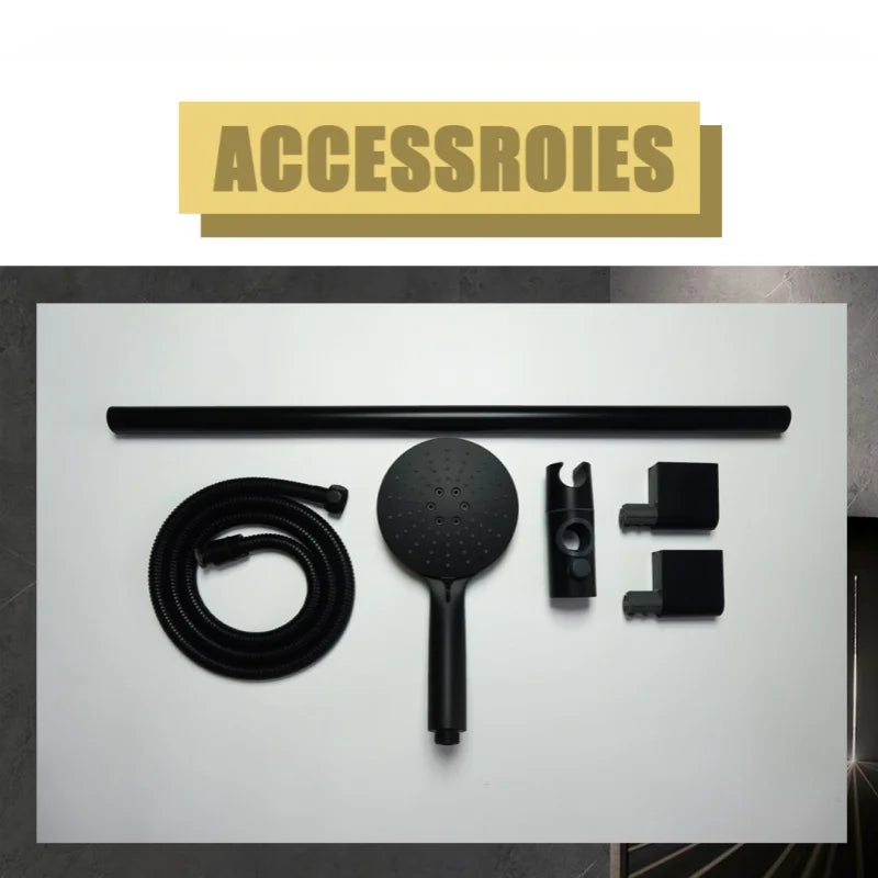 Black Shower Column Set Bathroom Accessories Shower Head  Wall Mount Slider Adjustable Shower Head Rail Lift Slide Mount