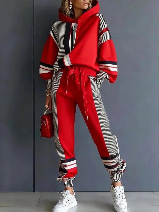 2026 Spring Plus Size Pant Sets American Stripe Round Ne Sweatirt Pants Set Women's Casual Spor Two-Piece Winter Loose Fit Faion