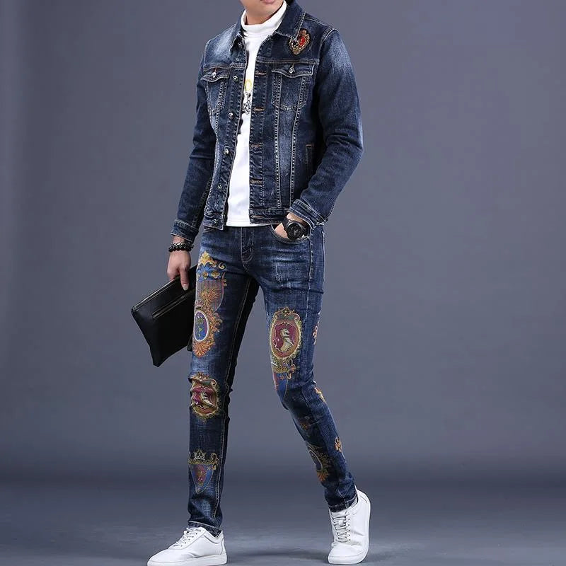 2025 Spring and Autumn New Men's Denim Suit Men's Fashion Brand Slim Fashion Pants Casual Jacket Men's Jacket