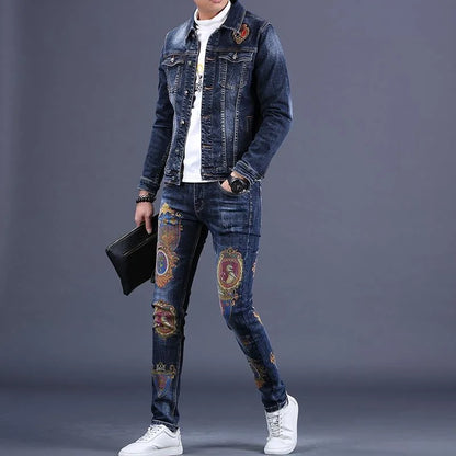 2025 Spring and Autumn New Men's Denim Suit Men's Fashion Brand Slim Fashion Pants Casual Jacket Men's Jacket