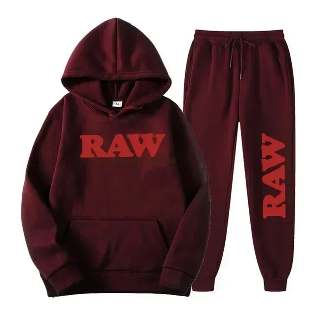 2025 Men's Set RAW Tracksuit men Running Hoodie Sweatpants Men's Set 2 piece set mens outfits  Autumn Winter warm sweatsuits