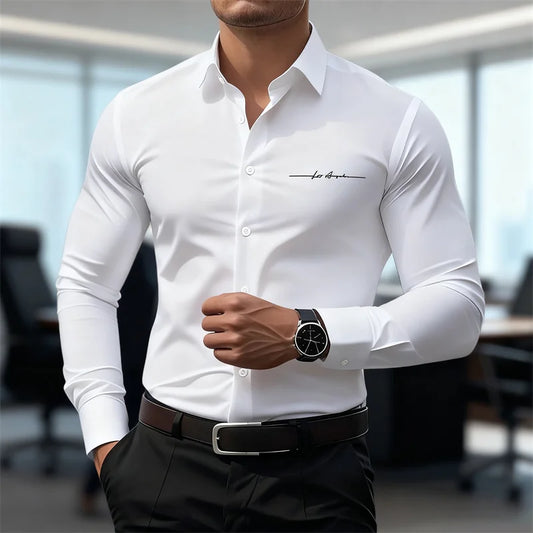 Camicie casual da uomo a maniche lunghe in tinta unita, vestibilità slim, abbigliamento formale senza stiratura, camicie personalizzate stampate in 3D, XS-6XL