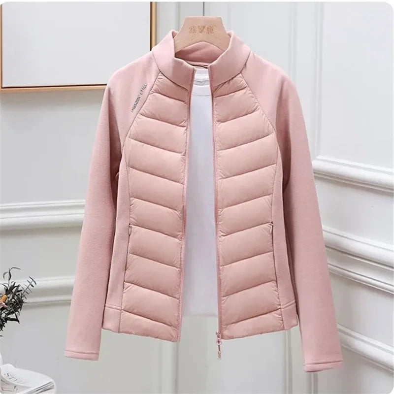 Spliced Motion Cotton-padded Jacket Women's Sweatshirt Stand-up Collar Warm Slim Coat Outdoor Sports Outerwear Autumn Winter