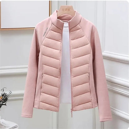 Spliced Motion Cotton-padded Jacket Women's Sweatshirt Stand-up Collar Warm Slim Coat Outdoor Sports Outerwear Autumn Winter