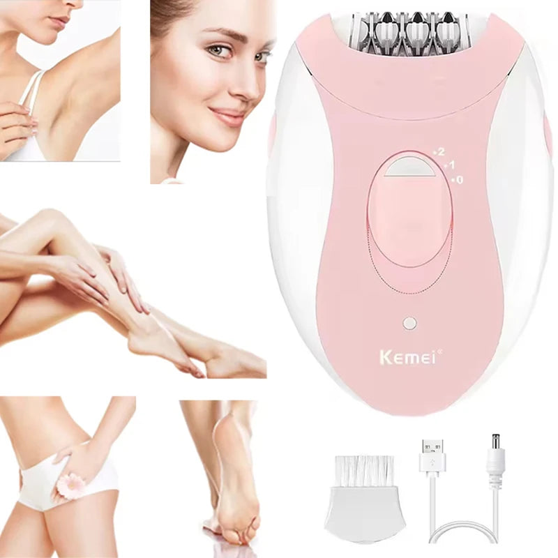 Kemei Women Epilator Electric Hair Removal Facial Body Lady Bikini Legs Arms Armpit Hair Remover Underarms Rechargeable
