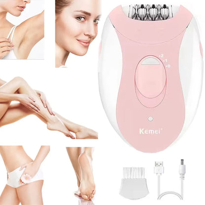 Kemei Women Epilator Electric Hair Removal Facial Body Lady Bikini Legs Arms Armpit Hair Remover Underarms Rechargeable