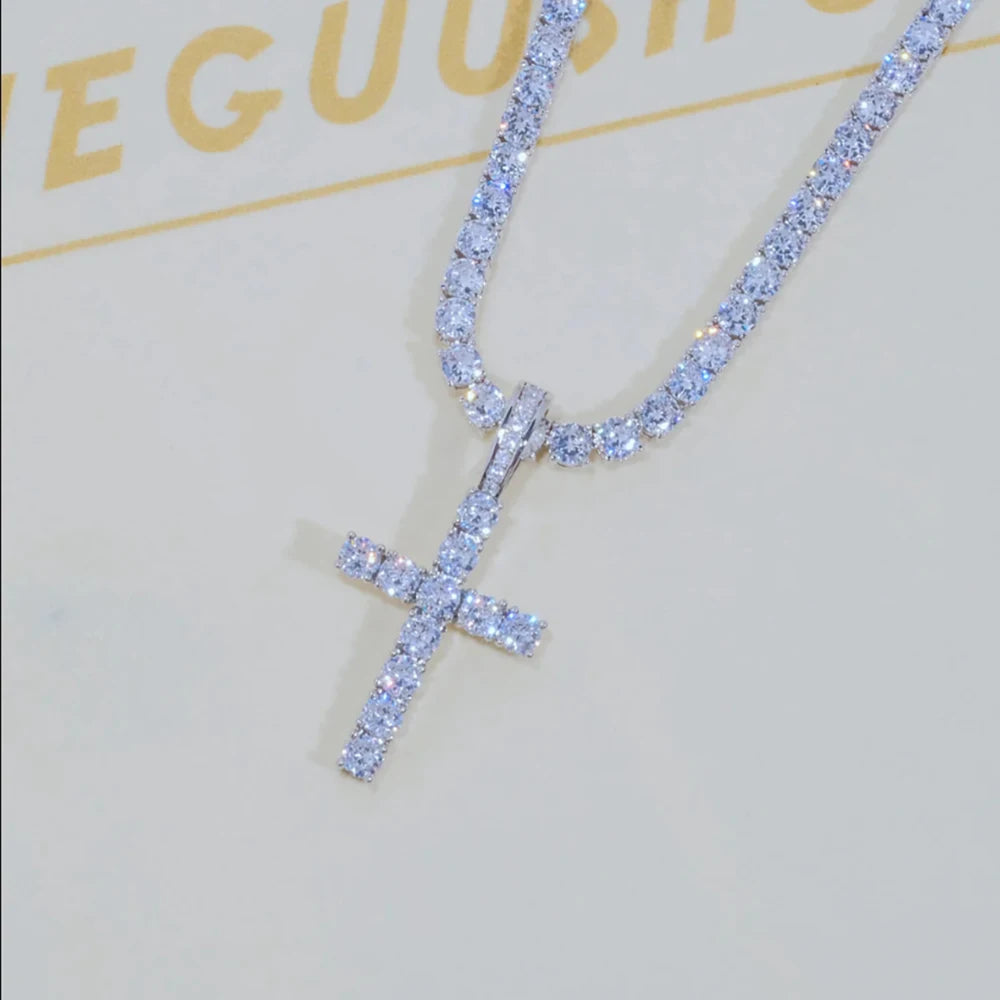 ESKEEM Gioielli Hip Hop Ciondolo a croce in argento sterling 925 con diamanti CZ Collana a croce personalizzata e di tendenza con zirconi cubici 5A