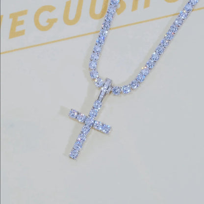 ESKEEM Gioielli Hip Hop Ciondolo a croce in argento sterling 925 con diamanti CZ Collana a croce personalizzata e di tendenza con zirconi cubici 5A