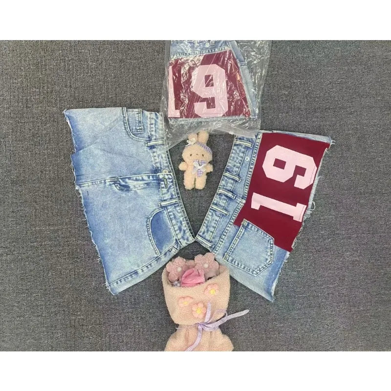 Denim shorts y2k vintage loose cloud pattern pocket printed skateboard jeans jeans short men hip hop streetwear