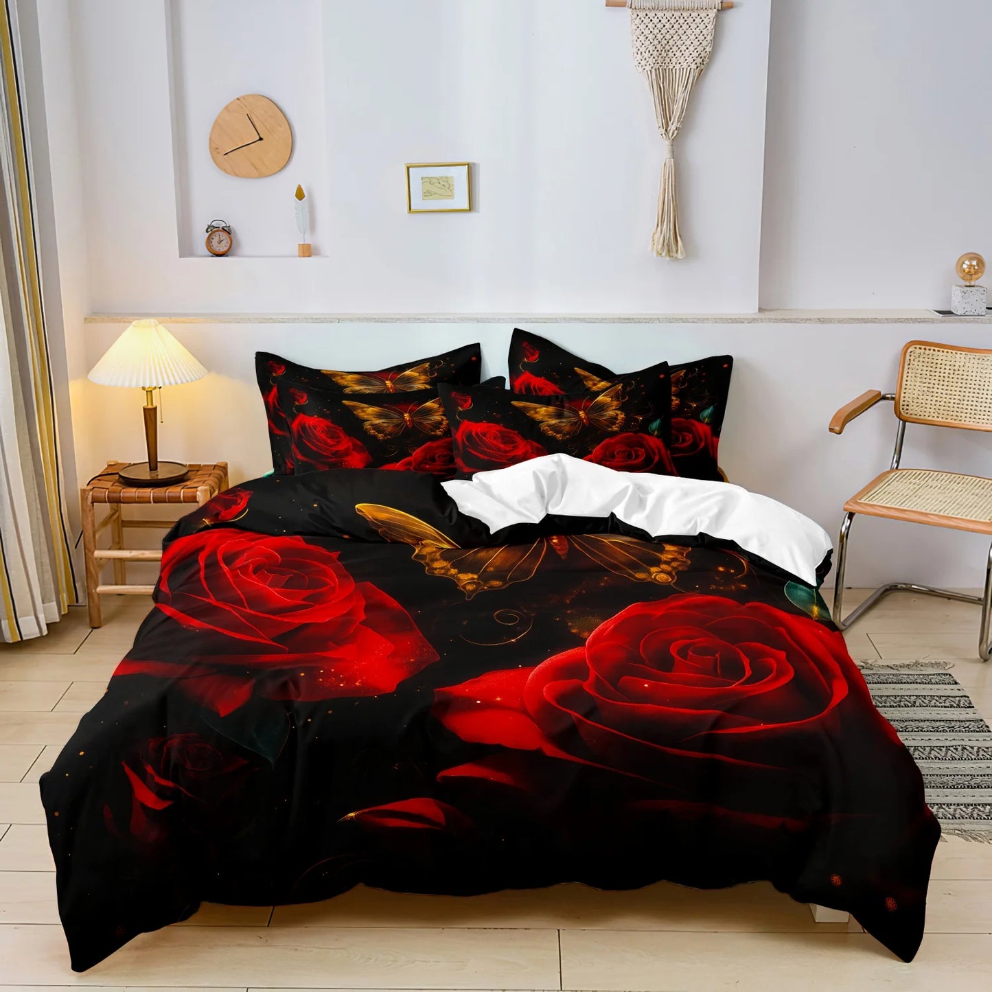 3pcs- Valentine's Day Romantic Rose Pattern Love Theme Letter Pattern - Duvet Cover Set Suitable for Bedroom, Guest Room -