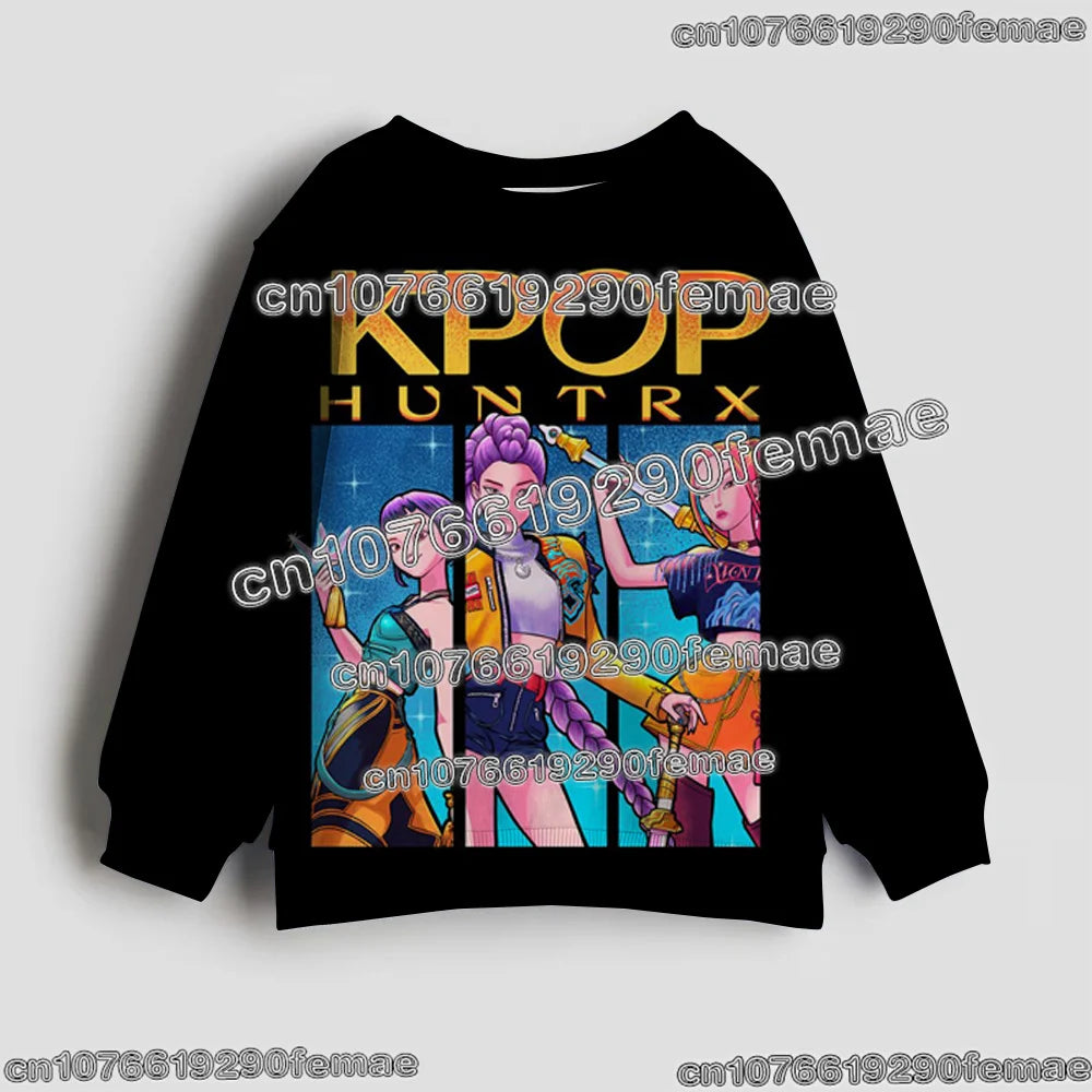 Maglione per bambini con motivo KPOP Demon Hunter Huntrix 2026, maniche lunghe, alla moda, casual, per primavera e autunno.