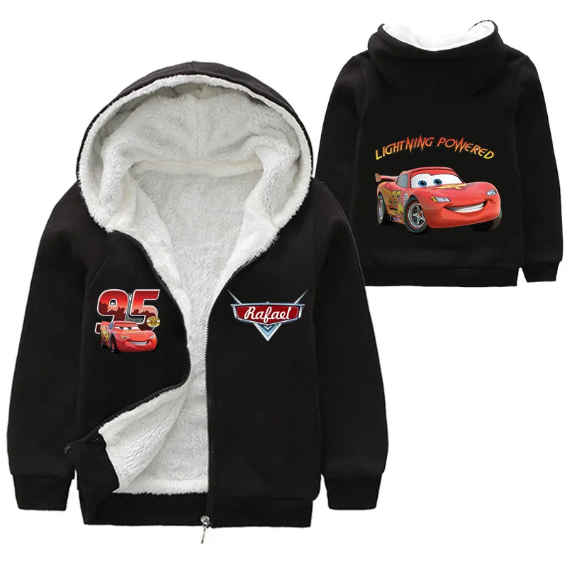 Cappotto invernale spesso per bambini con personaggi dei cartoni animati Pixar Cars, Saetta McQueen, per neonati e bambini, giacca con cerniera e maglione.
