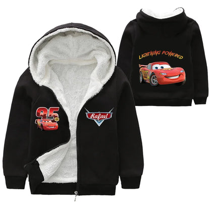 Cappotto invernale spesso per bambini con personaggi dei cartoni animati Pixar Cars, Saetta McQueen, per neonati e bambini, giacca con cerniera e maglione.