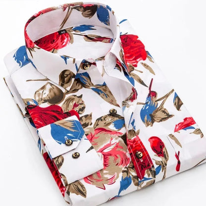 Camicia stampata da uomo, casual, a maniche lunghe, slim fit, da uomo, per lavoro, sociale, abbigliamento di marca, morbida e confortevole KOACUS