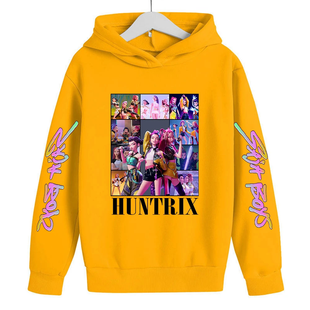 Felpa con cappuccio KPop Demon Hunters Huntrix per bambini, abbigliamento da principessa per ragazze, abbigliamento alla moda per ragazzi, felpa primavera autunno, top per bambini