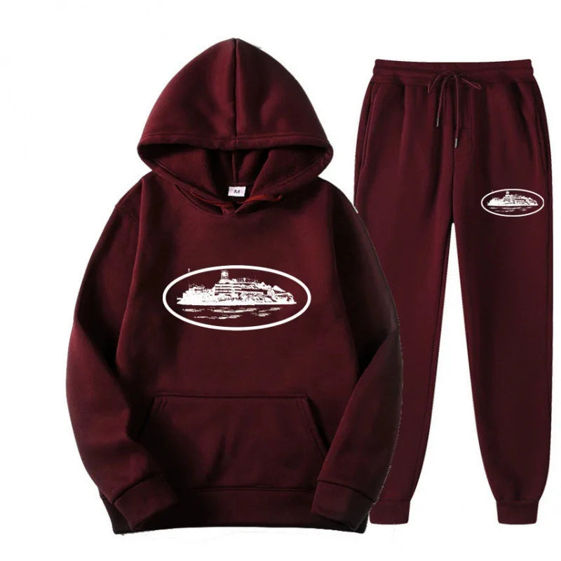 NICE Set felpa con cappuccio unisex ampio e foderato in pile, con stampa "Devil Prisoner Pattern", ecologico, morbido, comodo, abbigliamento casual
