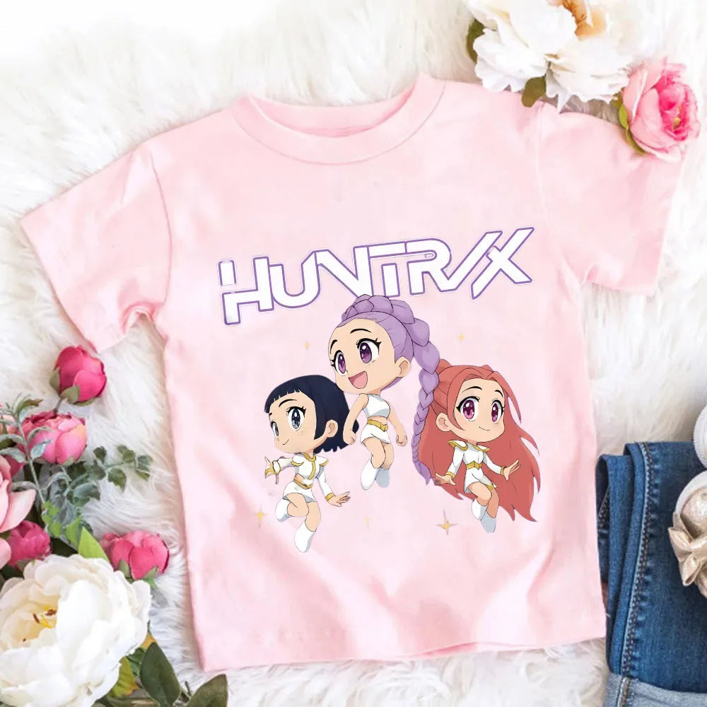 2026 Maglietta per bambine in morbido cotone con stampa del film KPop Demon Hunters - Regali per i fan - Abbigliamento per bambini - Top casual alla moda