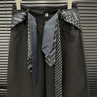 DEAT 2025 Early Autumn New Style Tie Design Wide-Leg Pants For Women Versatile High Waist Loose Cargo Trousers Female 11A06304