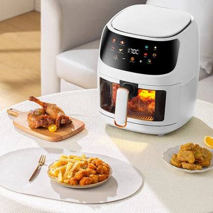 Nuova friggitrice ad aria ad alta capacità in acciaio inossidabile da 8 litri, forno elettrico domestico visivo, multifunzionale, senza olio, per la casa, nero, bianco e verde