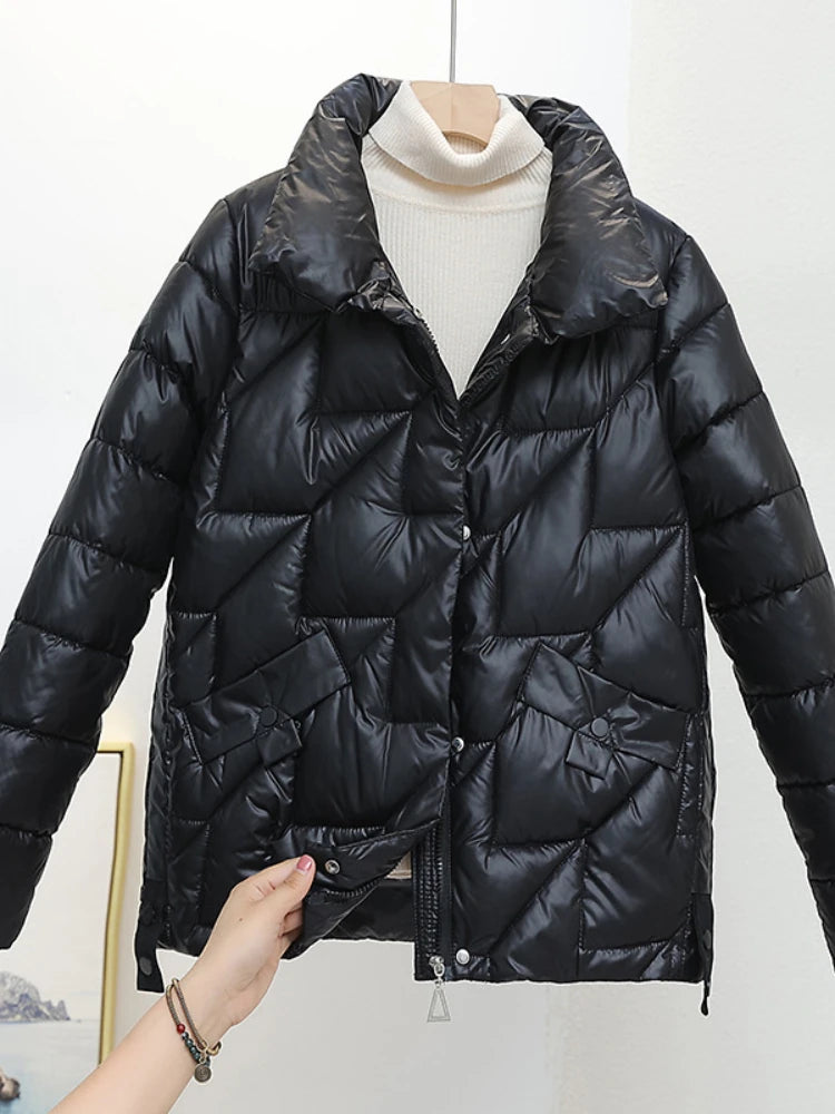 Women Jacket Winter Parkas Female 2025 New Glossy Down Cotton Jackets Stand Collar Casual Warm Parka Short Coat Female Outwear