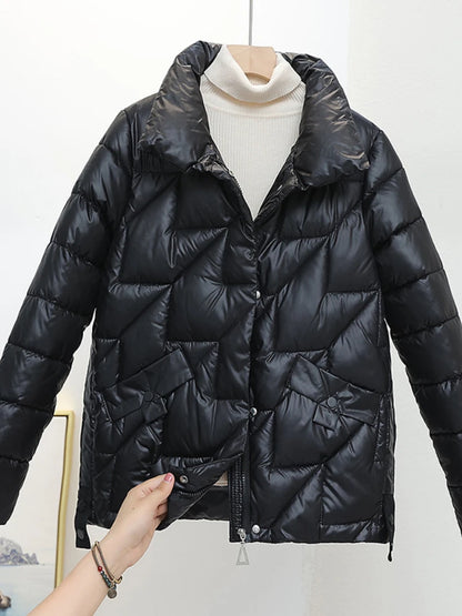 Women Jacket Winter Parkas Female 2025 New Glossy Down Cotton Jackets Stand Collar Casual Warm Parka Short Coat Female Outwear