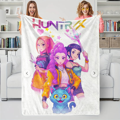 1pcs Cute Huntrix Cat K Pop Flannel Blanket Cozy Throw For Girls Bedroom Holiday Use