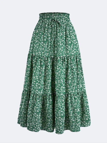 Women's Summer Floral Midi Skirt A-Line Half Skirt with Elastic Waistband Elegant and Flowy