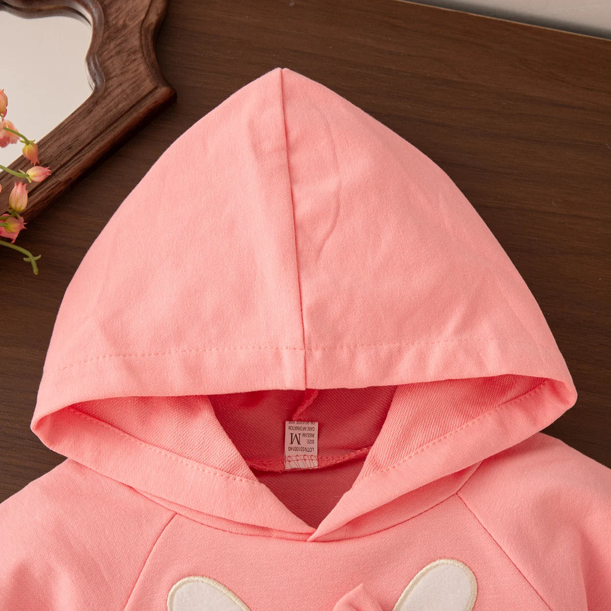 Maglietta per bambina con coniglietto, colore rosa, con cappuccio e maniche lunghe (6-24 mesi), ideale per la primavera e l'autunno (6-24 mesi).